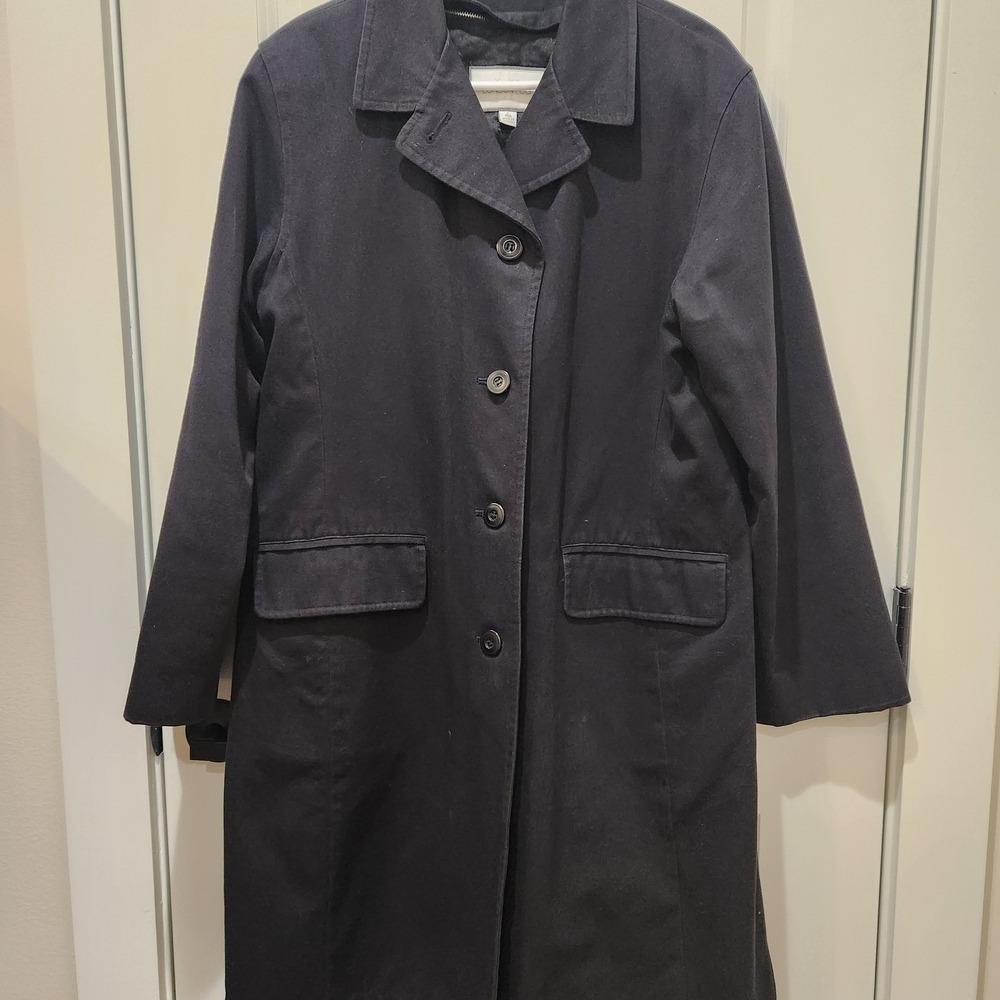London Fog Mens Black Button Front Trench Coat Jacket Size L Regular